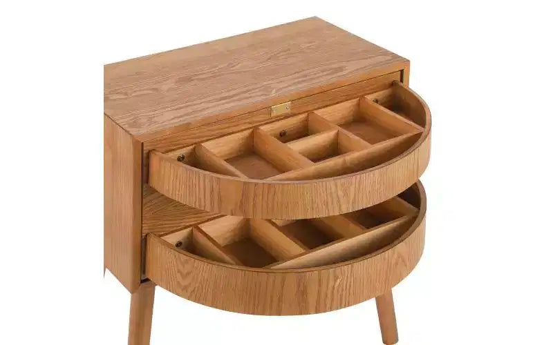 22-inch Swivel Hidden Storage Bedside Table Mid-Century Modern Rattan Wood Leg Side Table Suitable for Bedrooms Natural Finish