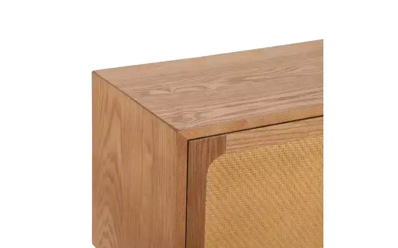 22-inch Swivel Hidden Storage Bedside Table Mid-Century Modern Rattan Wood Leg Side Table Suitable for Bedrooms Natural Finish