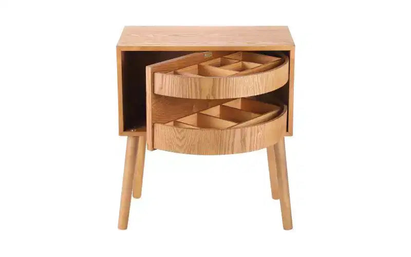 22-inch Swivel Hidden Storage Bedside Table Mid-Century Modern Rattan Wood Leg Side Table Suitable for Bedrooms Natural Finish