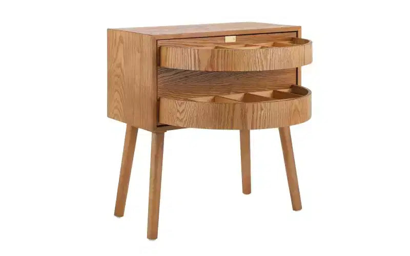 22-inch Swivel Hidden Storage Bedside Table Mid-Century Modern Rattan Wood Leg Side Table Suitable for Bedrooms Natural Finish