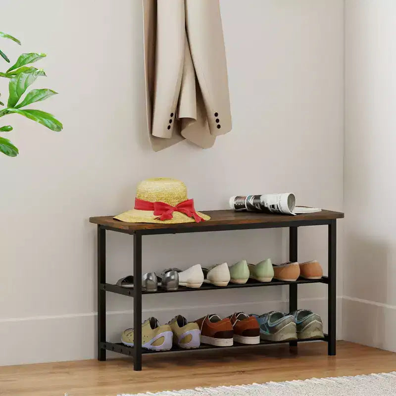 3-Tier Shoe Rack Bench w/ Heavy Duty Metal Frame & 300 lbs Seat for Hallway
