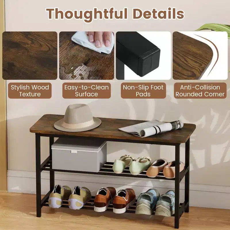 3-Tier Shoe Rack Bench w/ Heavy Duty Metal Frame & 300 lbs Seat for Hallway