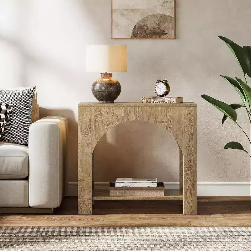 Farmhouse End Side Table: Large, heavy-duty wooden pedestal, storage, for living room/bedroom, accent furniture, Light Brown Oak.