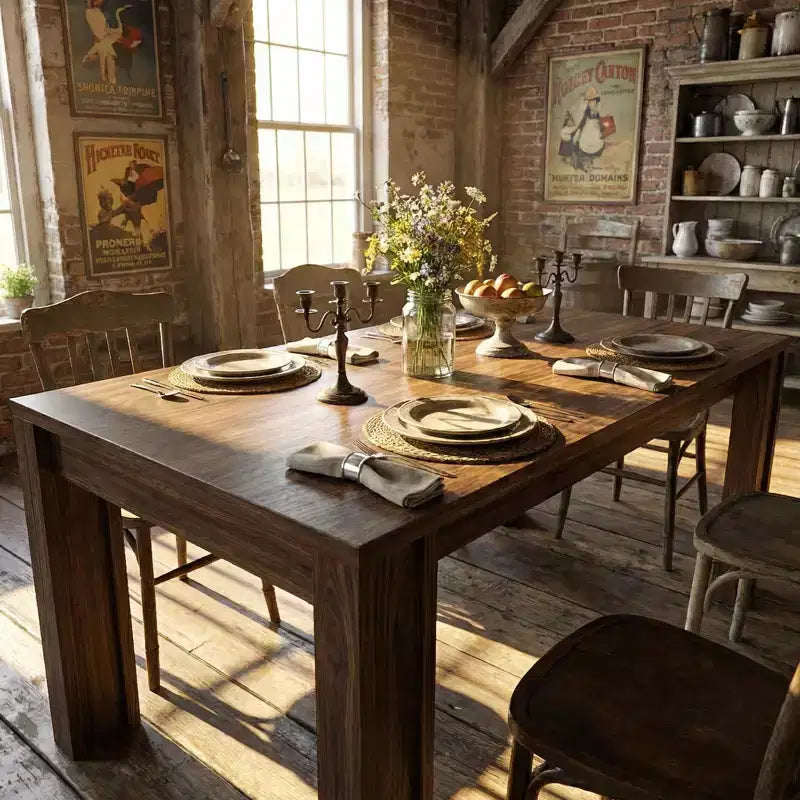 Farmhouse Dining Table for 6-8 Guests, 71 Long Rectangular Wooden Table with Wide H-Legs & Sturdy Frame for Kitchen, Dining Room & Apartment