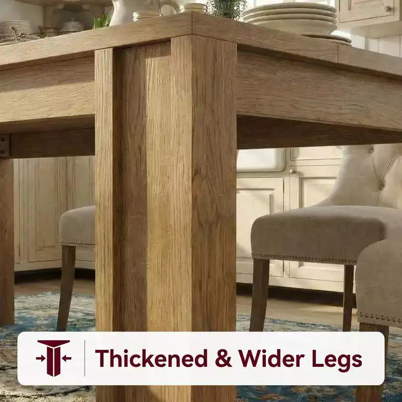 Farmhouse Dining Table for 6-8 Guests, 71 Long Rectangular Wooden Table with Wide H-Legs & Sturdy Frame for Kitchen, Dining Room & Apartment