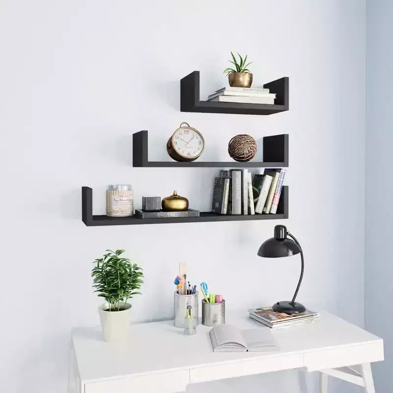 Shelf Black Engineered wood Large Wall-mounted