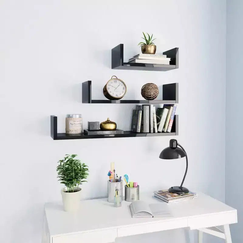 Shelf Black Engineered wood Large Wall-mounted