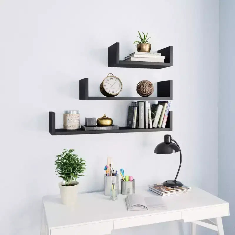 Shelf Black Engineered wood Large Wall-mounted