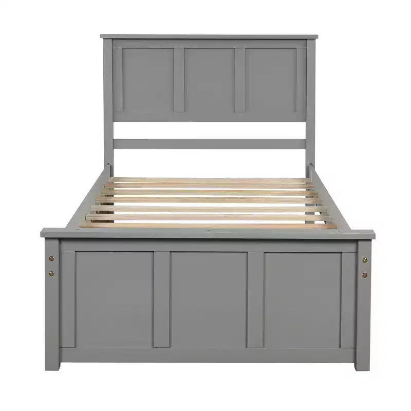 Twin Size Platform Bed With Space-saving Trundle, Easy Assembly, Gray