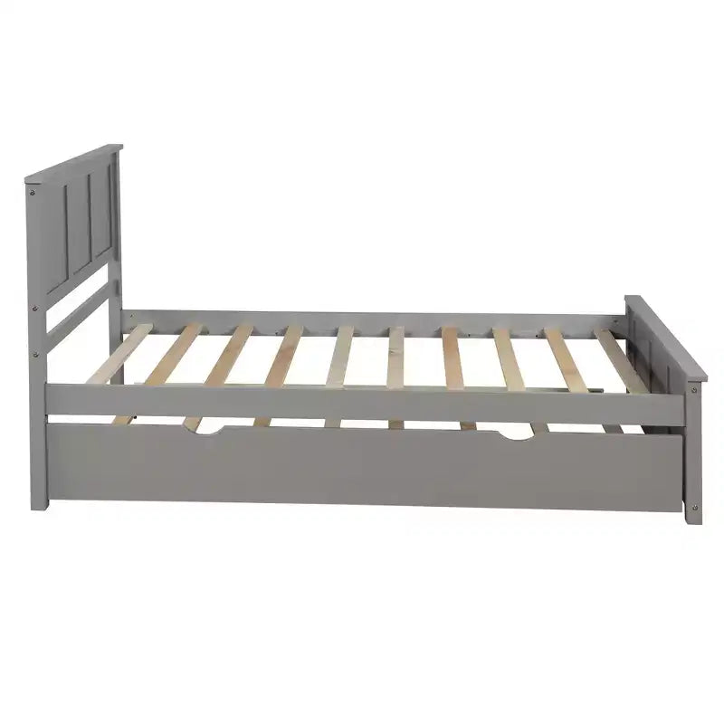 Twin Size Platform Bed With Space-saving Trundle, Easy Assembly, Gray