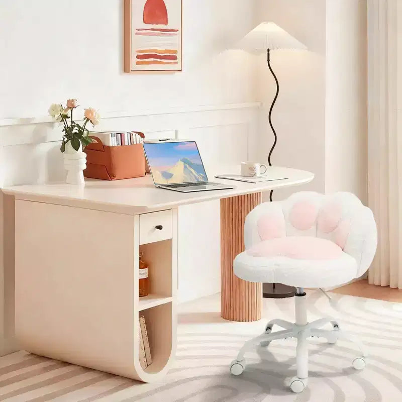 Teddy Fleece Vanity Chair Cat Paw Backrest 360 Swivel Height Adjustable 300LBS Support Tool-Free Assembly for Home Office Bedroom