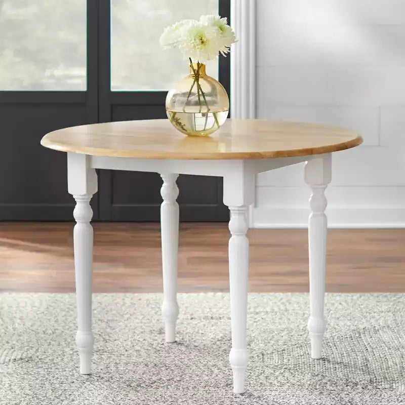 3pc Virginia Farmhouse Round Drop Leaf Dining Set White/Natural
