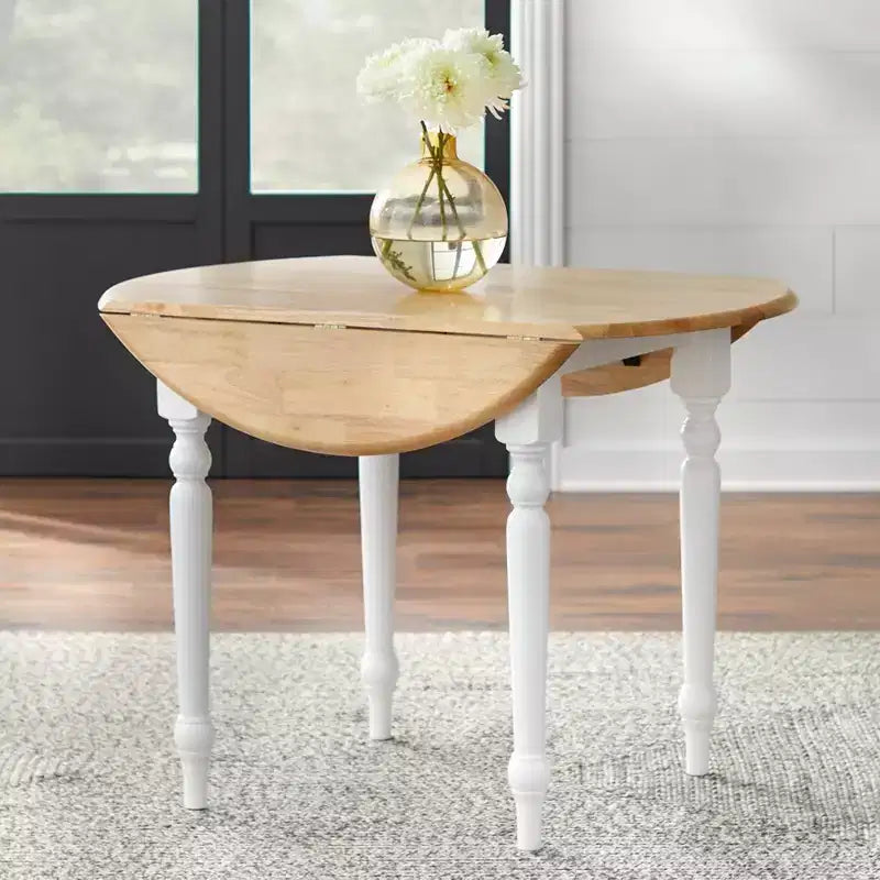 3pc Virginia Farmhouse Round Drop Leaf Dining Set White/Natural