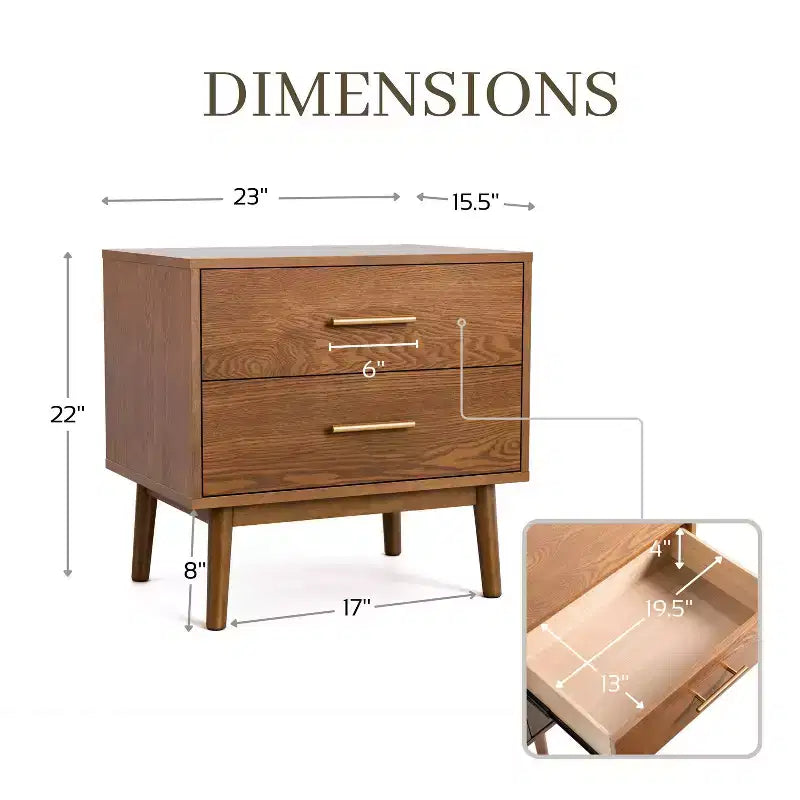 HOMES: Inside + Out Ensemble de chambre à coucher Mid-Century Moderne Riverstone 3 pièces avec 2 tables de chevet, grand lit, noyer