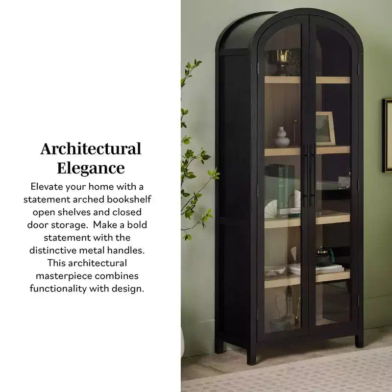 76" 5 Shelf Arched Bookcase Cabinet