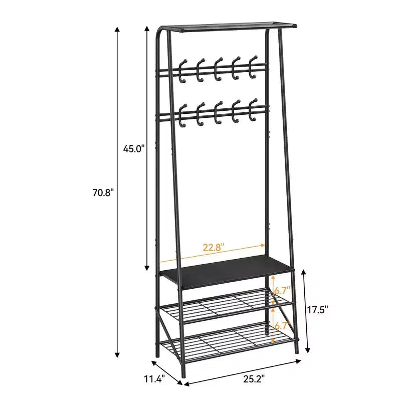 Coat Rack Shoe Bench with 5 /6 /10 Hooks