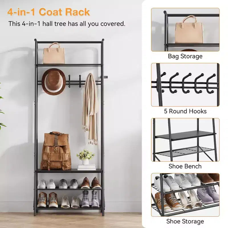 Coat Rack Shoe Bench with 5 /6 /10 Hooks