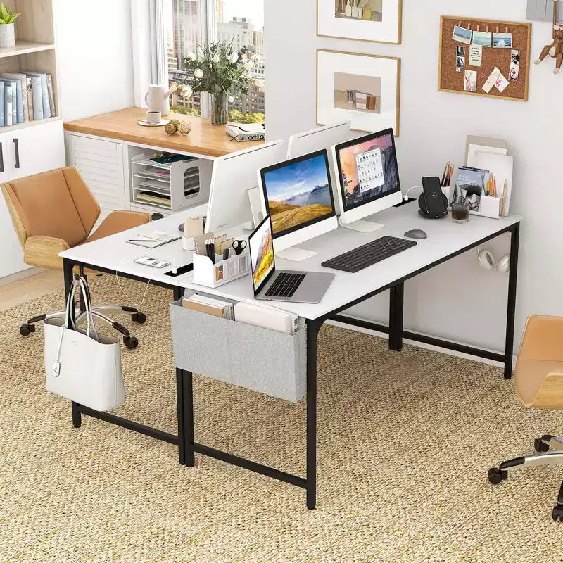 /4/6 Meeting Room Desk with Charging Station & Headphone Hook Metal Frame White