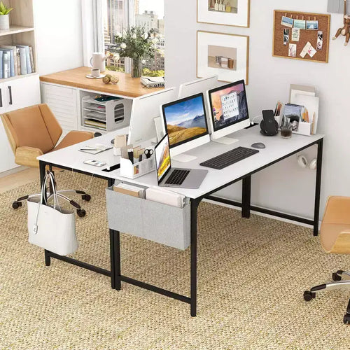 /4/6 Meeting Room Desk with Charging Station & Headphone Hook Metal Frame White