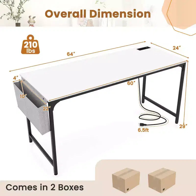 /4/6 Meeting Room Desk with Charging Station & Headphone Hook Metal Frame White