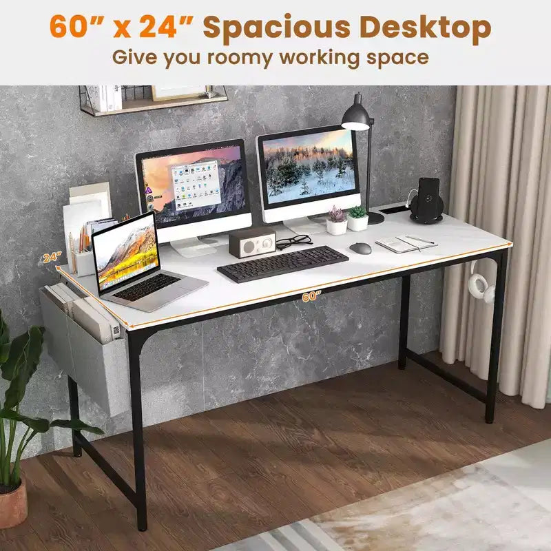/4/6 Meeting Room Desk with Charging Station & Headphone Hook Metal Frame White