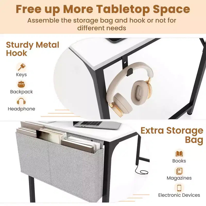 /4/6 Meeting Room Desk with Charging Station & Headphone Hook Metal Frame White